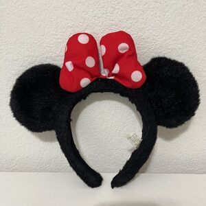 Disney Parks Minnie Mouse Red White Polka Dot Bow Black Plush Ears Headband
